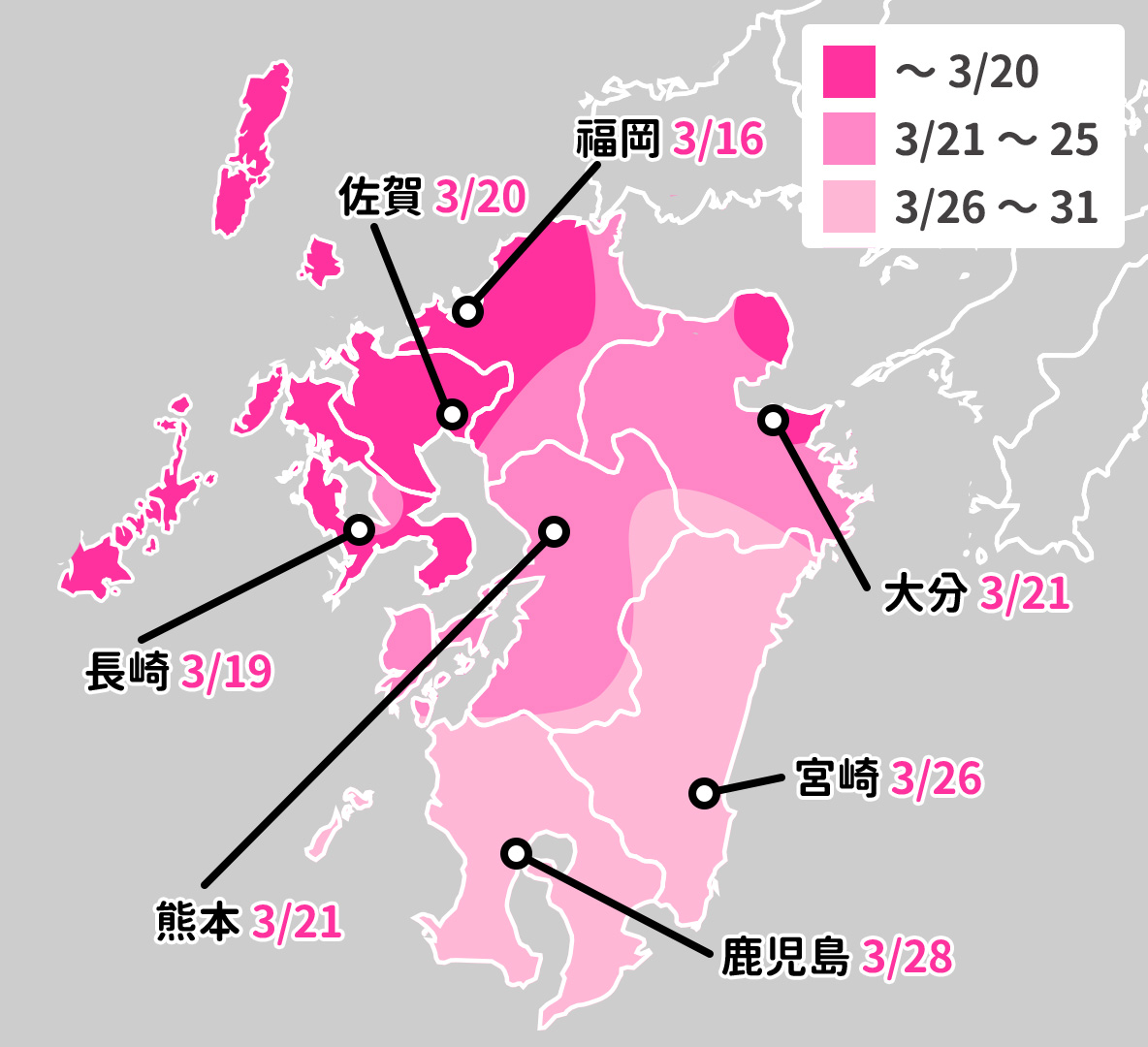  2020日本櫻花開花預測 西日本 九州篇 大阪 京都 福岡 熊本