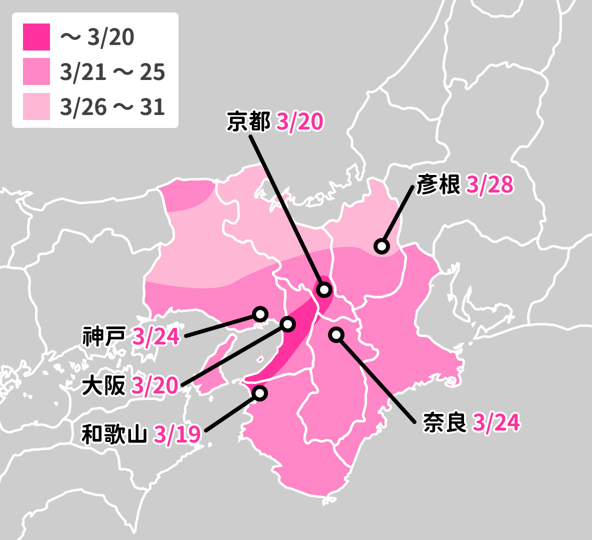  2020日本櫻花開花預測 西日本 九州篇 大阪 京都 福岡 熊本