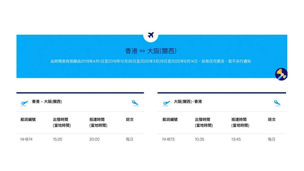 影響航班擴大到大阪 ANA全日空暫停香港來往關西機場航班