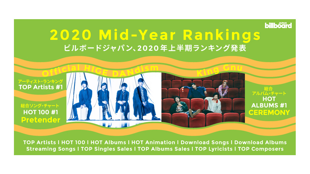 日本樂壇最強歌單 Billboard 2020年上半年前十名發表